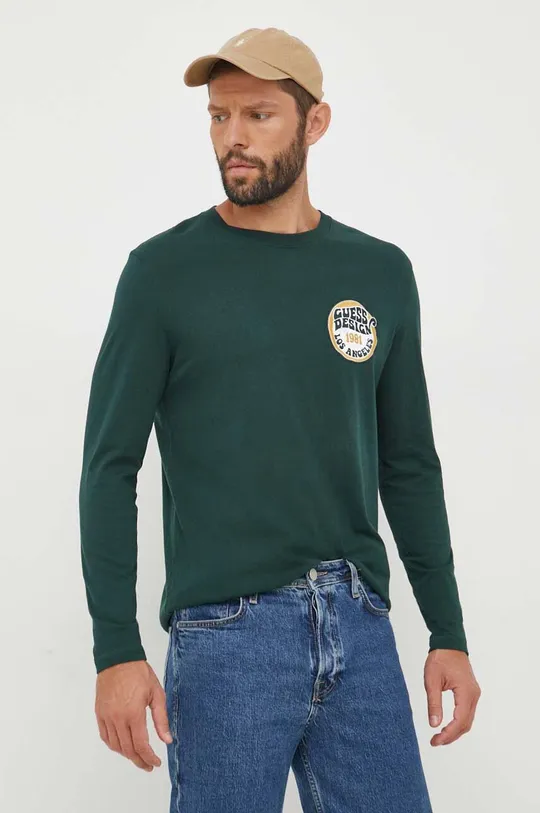 πράσινο Βαμβακερή μπλούζα με μακριά μανίκια Guess Ανδρικά