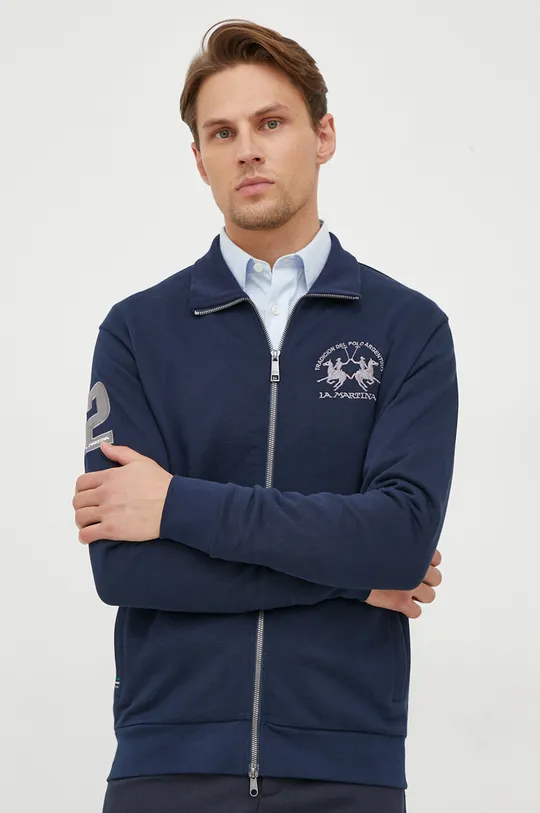 mornarsko modra Bombažen pulover La Martina Moški