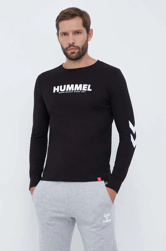 črna Bombažna majica z dolgimi rokavi Hummel Moški