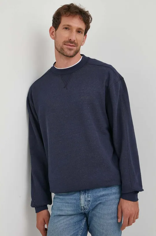 mornarsko modra Bombažen pulover BOSS ORANGE Moški