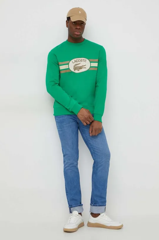 Βαμβακερή μπλούζα Lacoste πράσινο