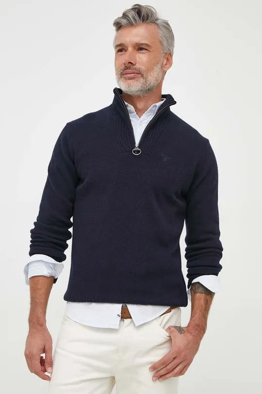 Вовняний светр Barbour тонкий темно-синій MKN0339