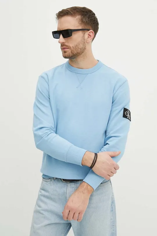 modra Bombažen pulover Calvin Klein Jeans Moški