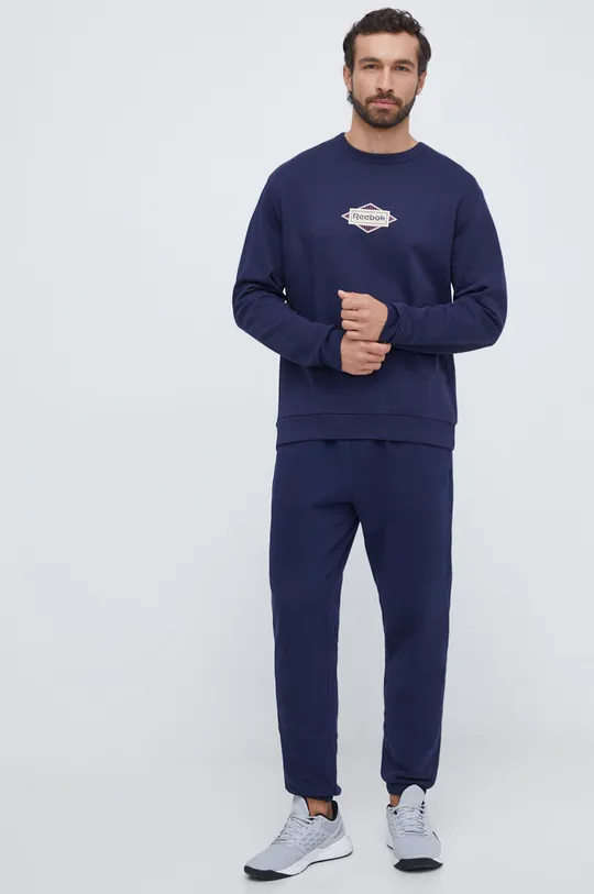 Bombažen pulover Reebok Classic mornarsko modra