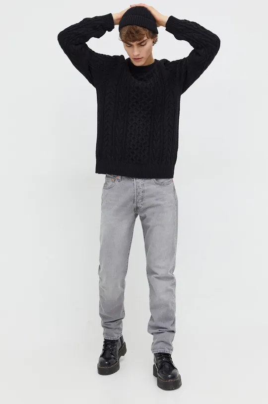 Abercrombie & Fitch gyapjúkeverék pulóver fekete