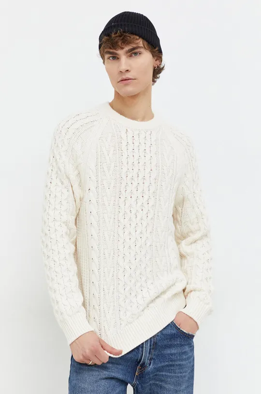 beżowy Abercrombie & Fitch sweter z domieszką wełny Męski