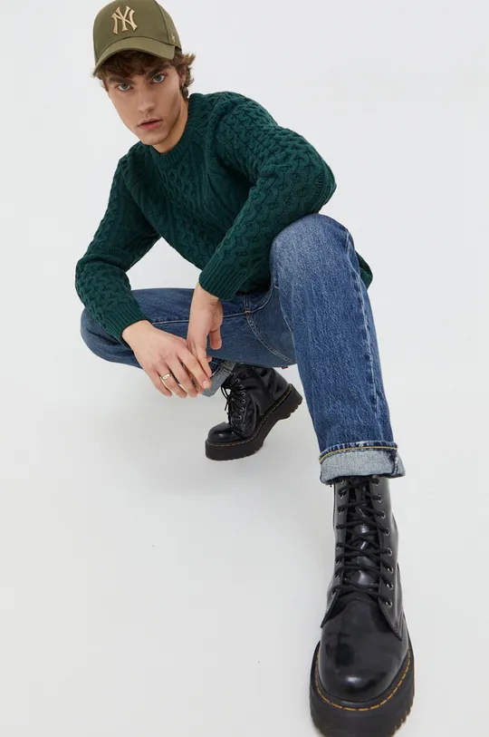 Abercrombie & Fitch sweter z domieszką wełny zielony