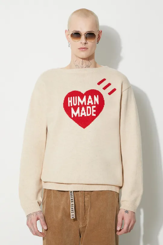 бежов Пуловер с вълна Human Made Heart Knit Sweater