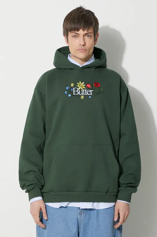 green Butter Goods sweatshirt Floral Embroidered Pullover Hood Men’s