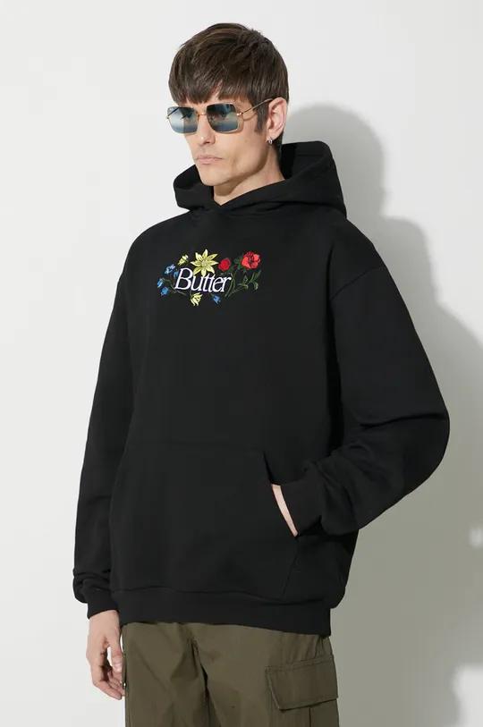black Butter Goods sweatshirt Floral Embroidered Pullover Hood