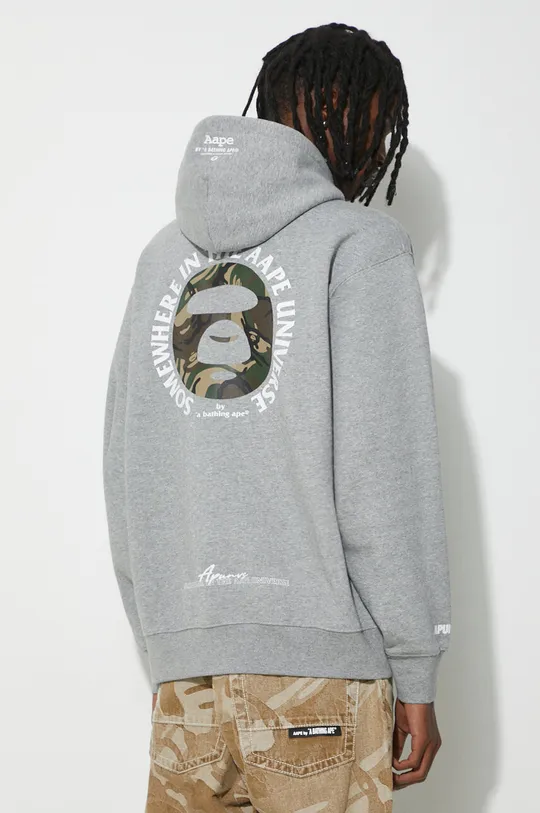 šedá Mikina AAPE Loose Fit Hoodie Back Moonface Pánský