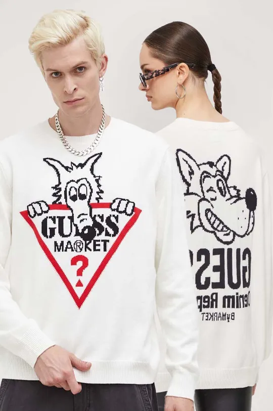 beżowy Guess Originals sweter bawełniany Unisex