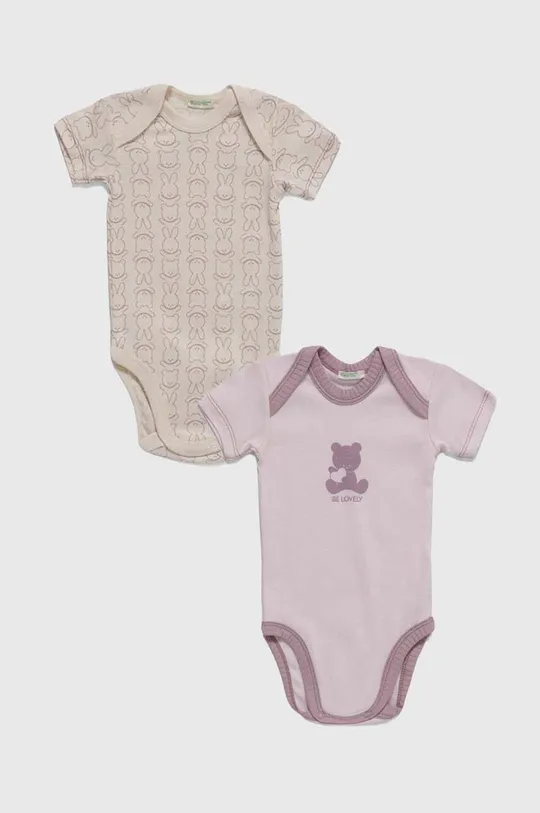 różowy United Colors of Benetton body bawełniane niemowlęce 2-pack Dziecięcy