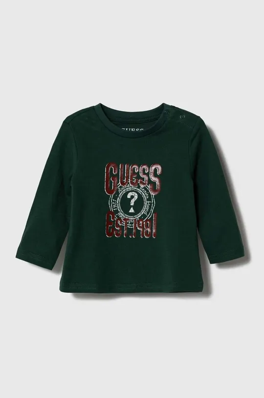 zelená Detské bavlnené tričko s dlhým rukávom Guess Chlapčenský