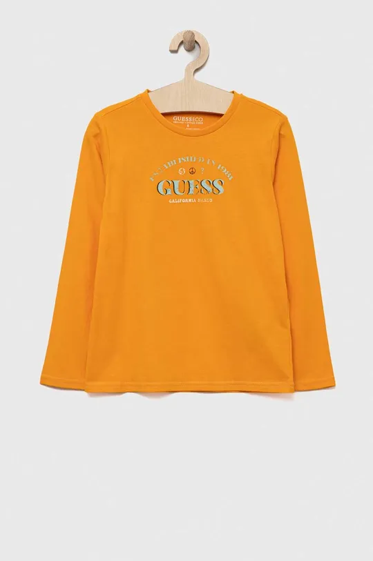 oranžna Otroška bombažna majica z dolgimi rokavi Guess Fantovski