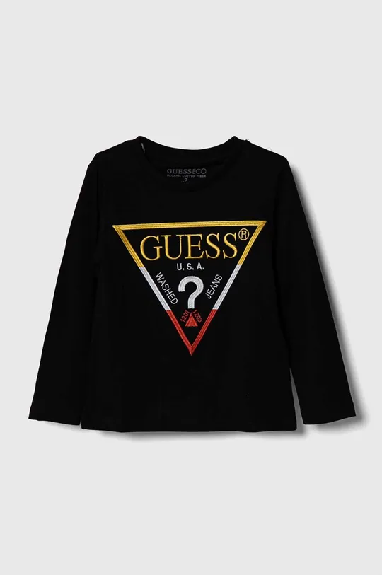 črna Otroška bombažna majica z dolgimi rokavi Guess Fantovski