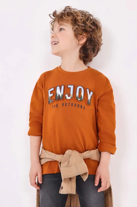 oranžová Detská bavlnená košeľa s dlhým rukávom Mayoral Chlapčenský