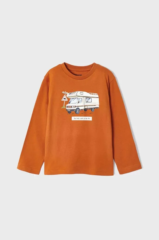 oranžová Detská bavlnená košeľa s dlhým rukávom Mayoral Chlapčenský