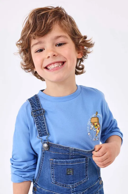 modrá Detská bavlnená košeľa s dlhým rukávom Mayoral Chlapčenský