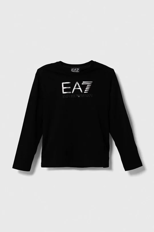čierna Detská bavlnená košeľa s dlhým rukávom EA7 Emporio Armani Chlapčenský