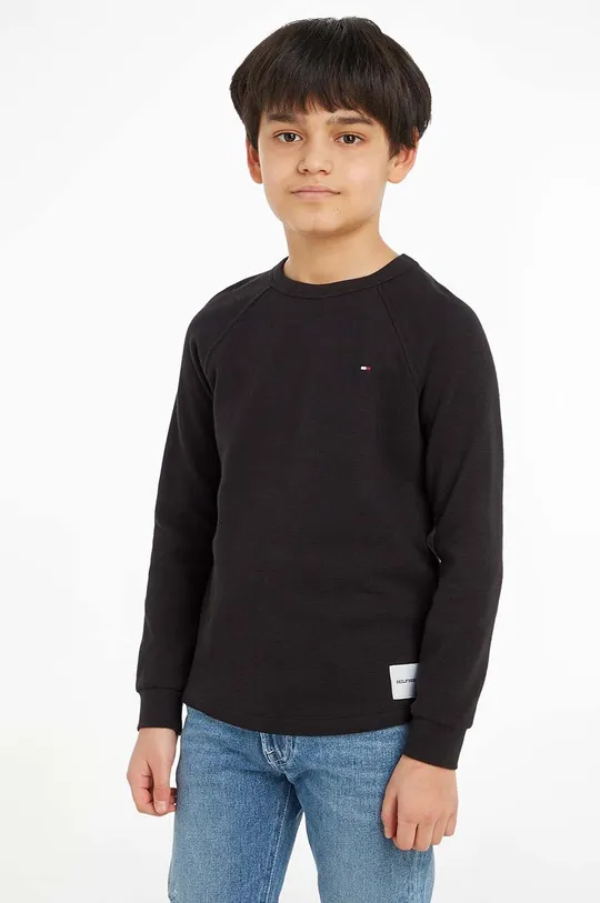 črna Otroška bombažna majica z dolgimi rokavi Tommy Hilfiger Fantovski