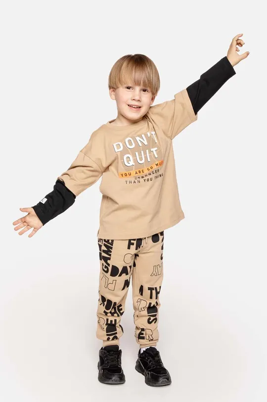 béžová Detská bavlnená košeľa s dlhým rukávom Coccodrillo Chlapčenský