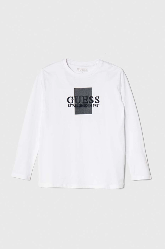 Дитячий бавовняний лонгслів Guess білий