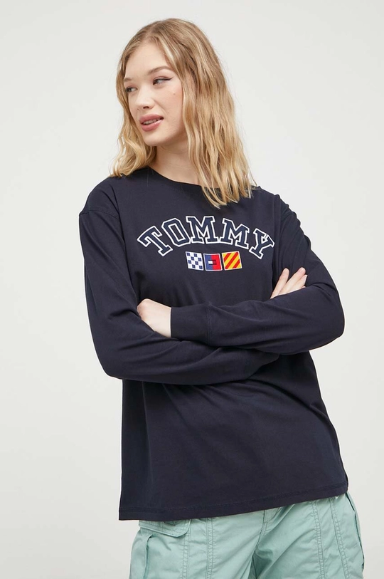 Βαμβακερή μπλούζα με μακριά μανίκια Tommy Jeans σκούρο μπλε