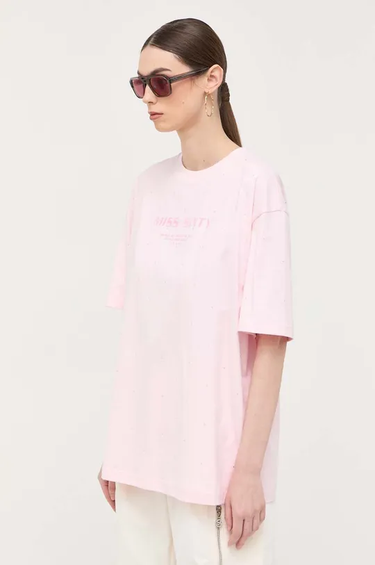 różowy Miss Sixty t-shirt bawełniany Damski