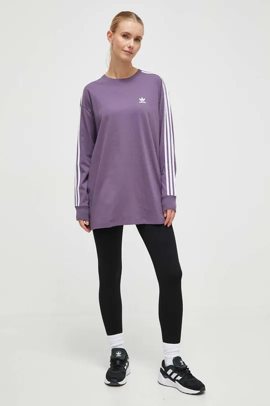 Bavlnené tričko s dlhým rukávom adidas Originals fialová