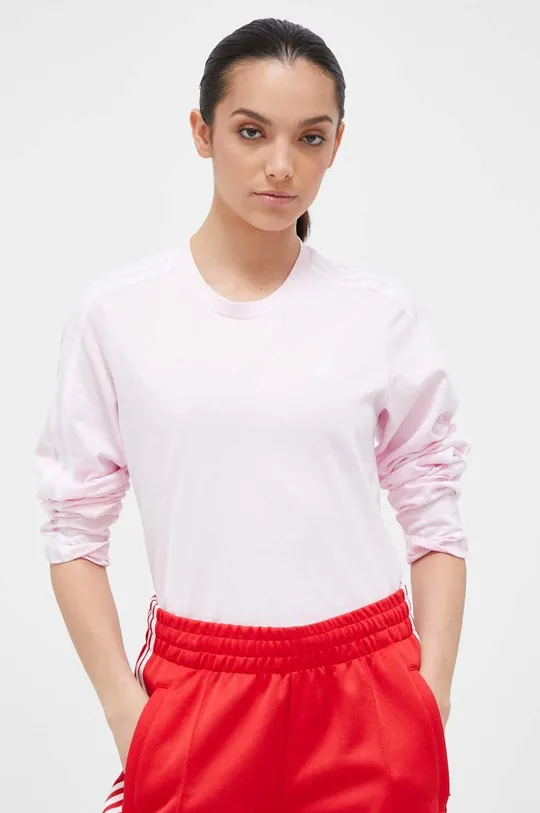 ροζ Βαμβακερή μπλούζα με μακριά μανίκια adidas Γυναικεία