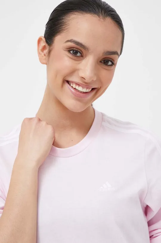 ružová Bavlnené tričko s dlhým rukávom adidas