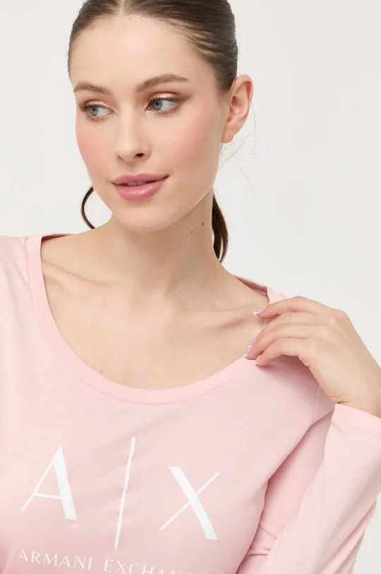 ružová Bavlnené tričko s dlhým rukávom Armani Exchange