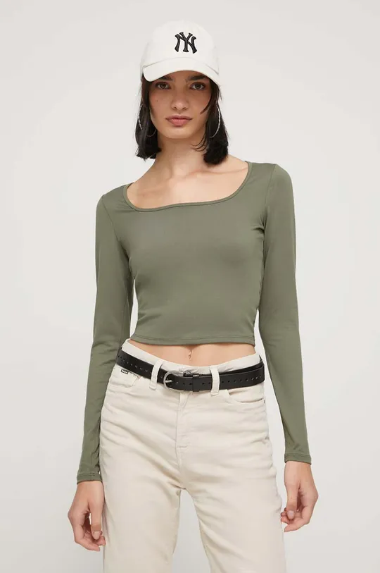 Tričko s dlhým rukávom Hollister Co. zelená