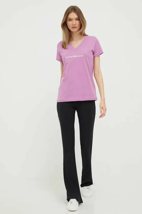 Хлопковая футболка lounge Emporio Armani Underwear розовый