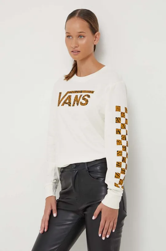 μπεζ Βαμβακερή μπλούζα με μακριά μανίκια Vans Γυναικεία
