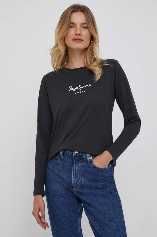 čierna Bavlnené tričko s dlhým rukávom Pepe Jeans Wendys