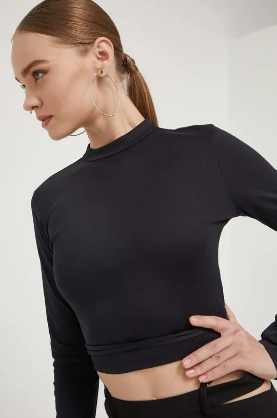 μαύρο Βαμβακερή μπλούζα με μακριά μανίκια HUGO Γυναικεία