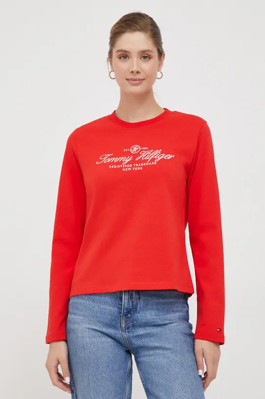rdeča Bombažna majica z dolgimi rokavi Tommy Hilfiger Ženski