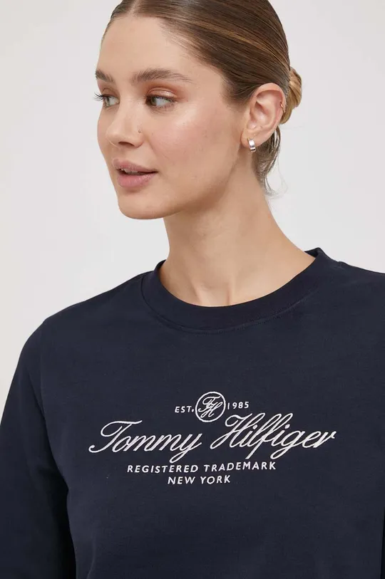 tmavomodrá Bavlnené tričko s dlhým rukávom Tommy Hilfiger
