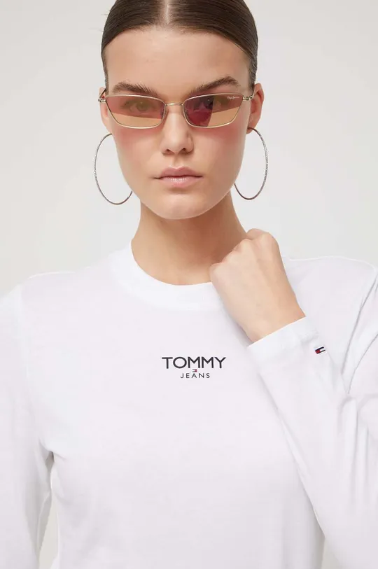biela Bavlnené tričko s dlhým rukávom Tommy Jeans Dámsky