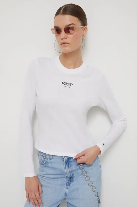 bianco Tommy Jeans top a maniche lunghe in cotone