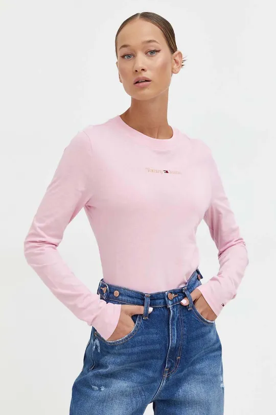 ροζ Βαμβακερή μπλούζα με μακριά μανίκια Tommy Jeans Γυναικεία