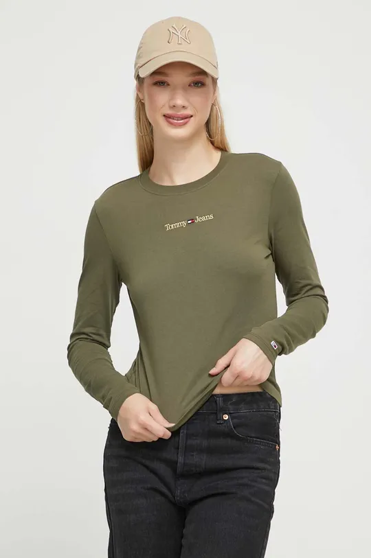 πράσινο Βαμβακερή μπλούζα με μακριά μανίκια Tommy Jeans Γυναικεία