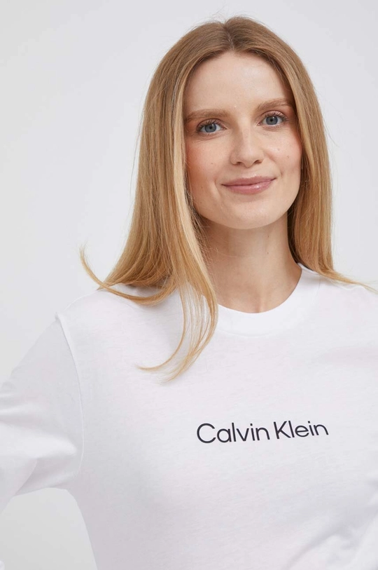 biela Bavlnené tričko s dlhým rukávom Calvin Klein