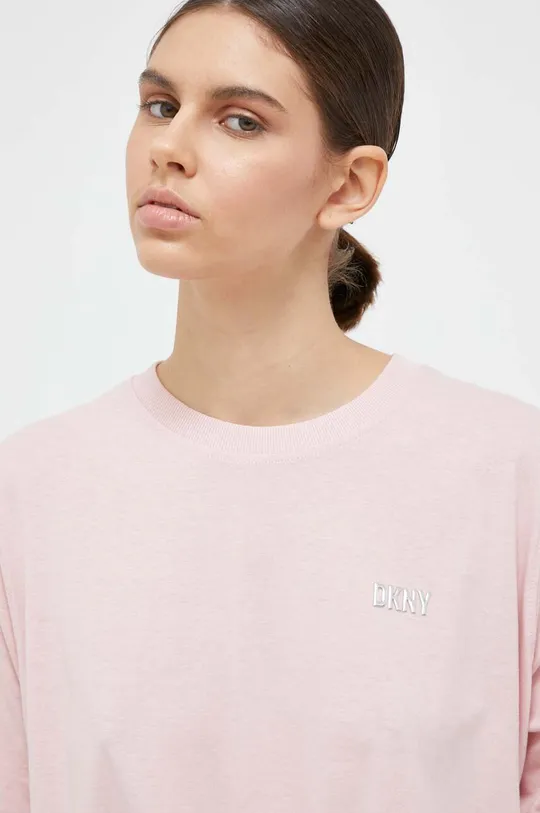 roza Bombažna majica z dolgimi rokavi Dkny