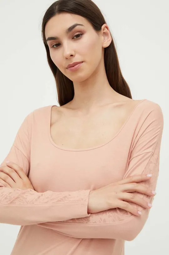 roza Majica z dolgimi rokavi lounge Calvin Klein Underwear Ženski