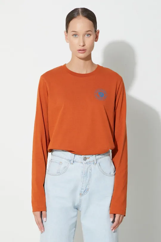 oranžová Bavlněné tričko s dlouhým rukávem Fjallraven 1960 Logo Dámský