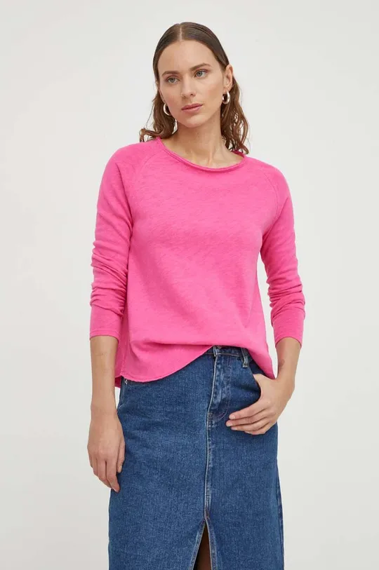 Βαμβακερή μπλούζα με μακριά μανίκια American Vintage ροζ
