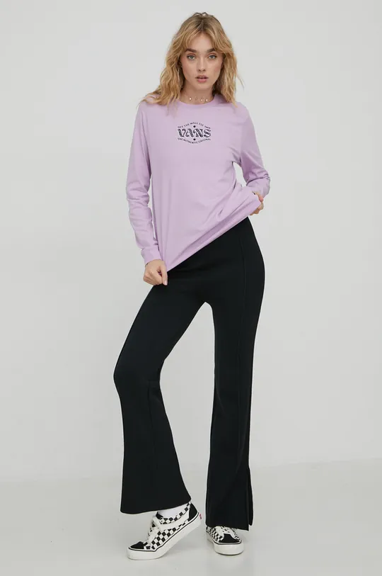 Bavlnené tričko s dlhým rukávom Vans fialová